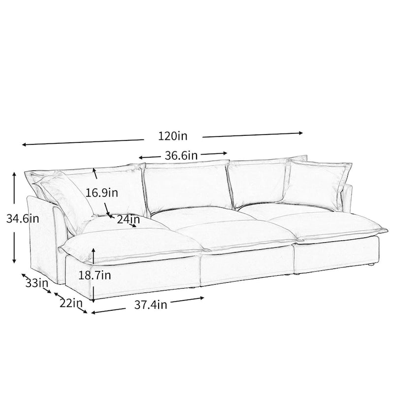 Ensemble de canapé 3 places en chenille 120 avec 3 poufs, fonction couchage et housses amovibles