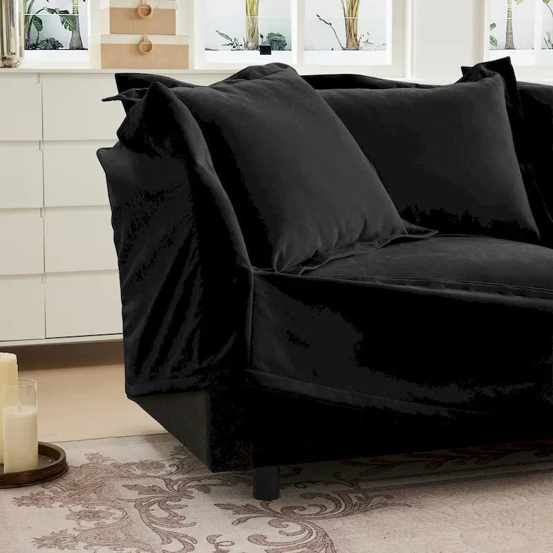 Ensemble de canapé 3 places en chenille 120 avec 3 poufs, fonction couchage et housses amovibles