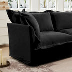 Ensemble de canapé 3 places en chenille 120 avec 3 poufs, fonction couchage et housses amovibles