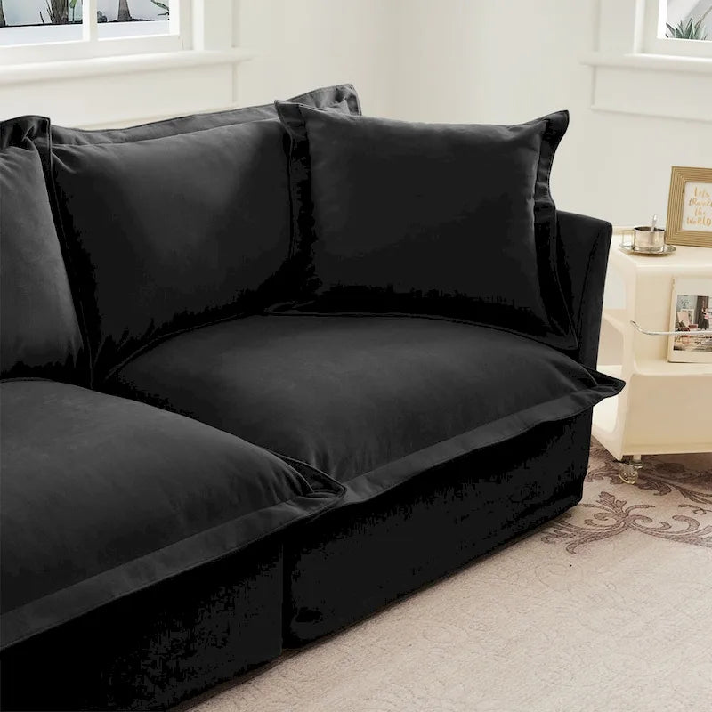 Ensemble de canapé 3 places en chenille 120 avec 3 poufs, fonction couchage et housses amovibles