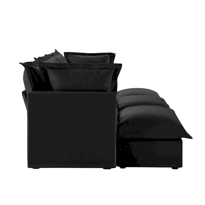 Ensemble de canapé 3 places en chenille 120 avec 3 poufs, fonction couchage et housses amovibles