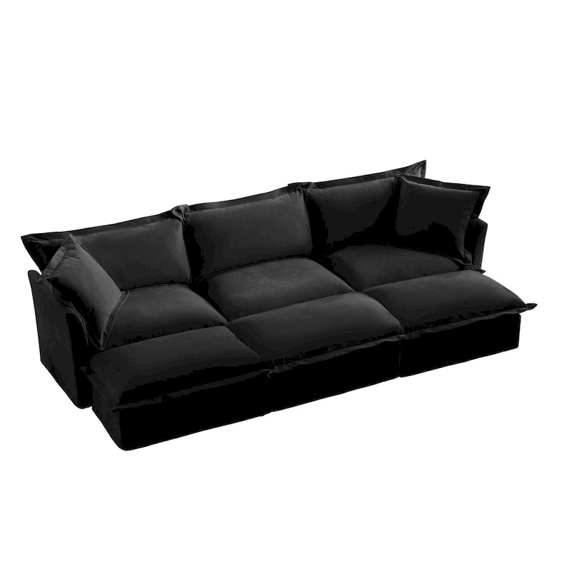 Ensemble de canapé 3 places en chenille 120 avec 3 poufs, fonction couchage et housses amovibles