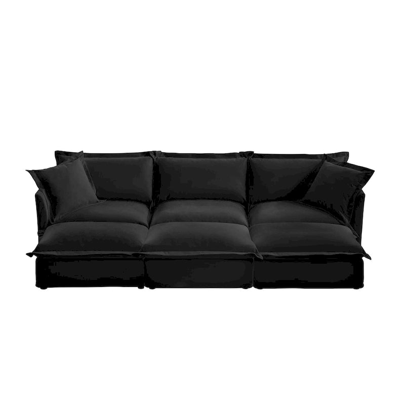 Ensemble de canapé 3 places en chenille 120 avec 3 poufs, fonction couchage et housses amovibles