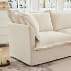 Ensemble de canapé 3 places en chenille 120 avec 3 poufs, fonction couchage et housses amovibles