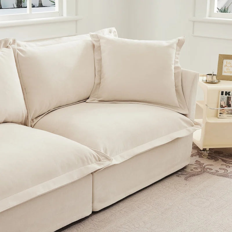 Ensemble de canapé 3 places en chenille 120 avec 3 poufs, fonction couchage et housses amovibles