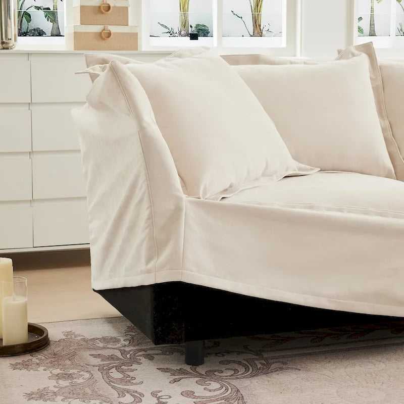 Ensemble de canapé 3 places en chenille 120 avec 3 poufs, fonction couchage et housses amovibles