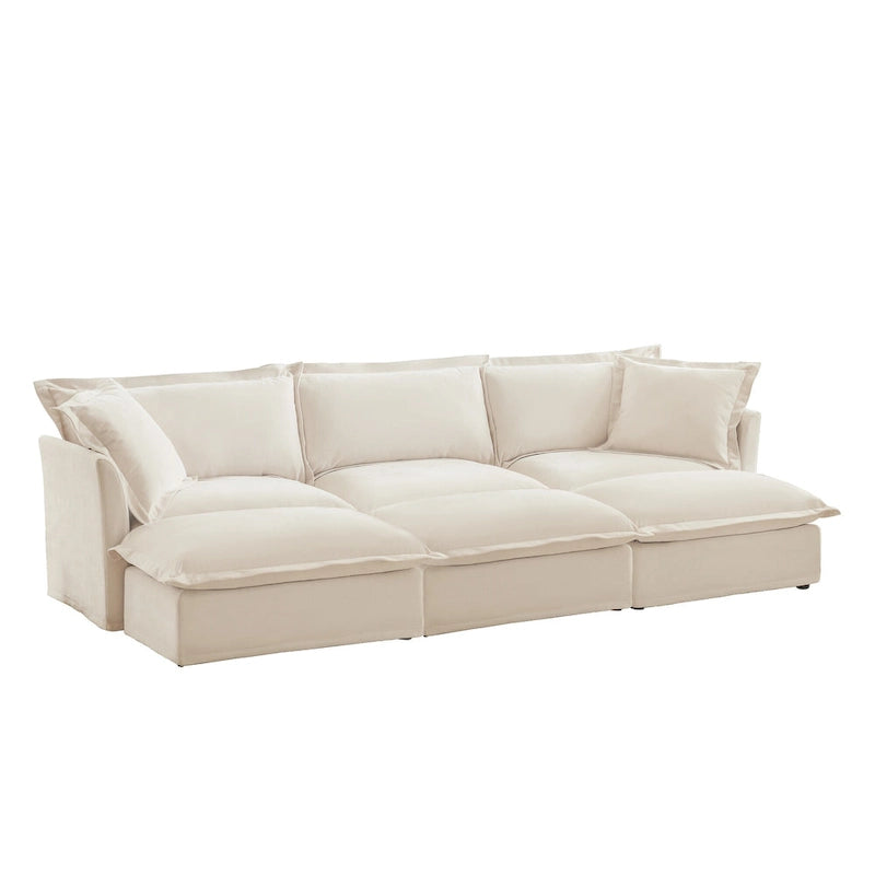Ensemble de canapé 3 places en chenille 120 avec 3 poufs, fonction couchage et housses amovibles