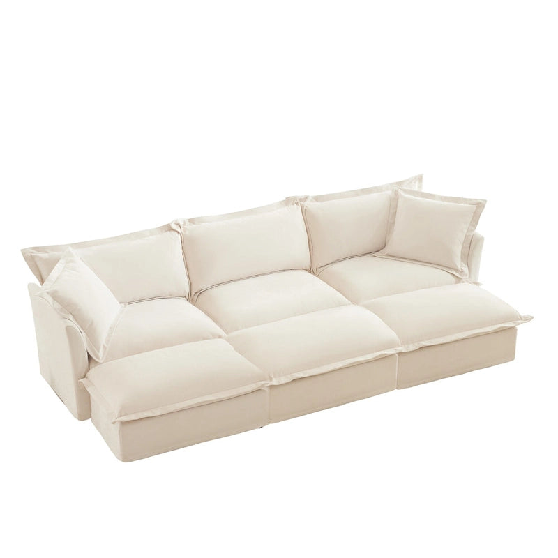Ensemble de canapé 3 places en chenille 120 avec 3 poufs, fonction couchage et housses amovibles