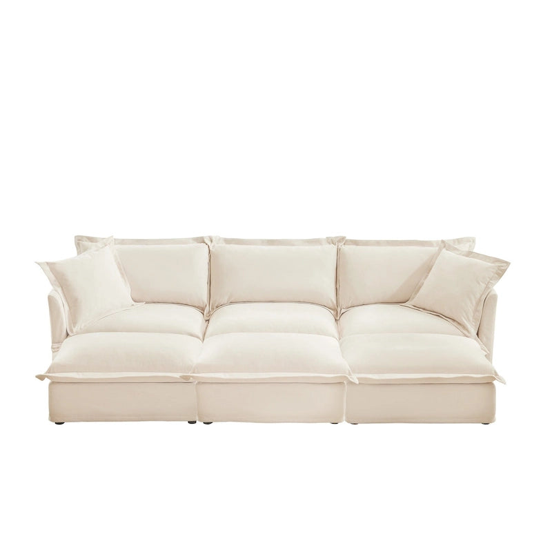 Ensemble de canapé 3 places en chenille 120 avec 3 poufs, fonction couchage et housses amovibles