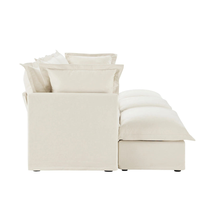 Ensemble de canapé 3 places en chenille 120 avec 3 poufs, fonction couchage et housses amovibles