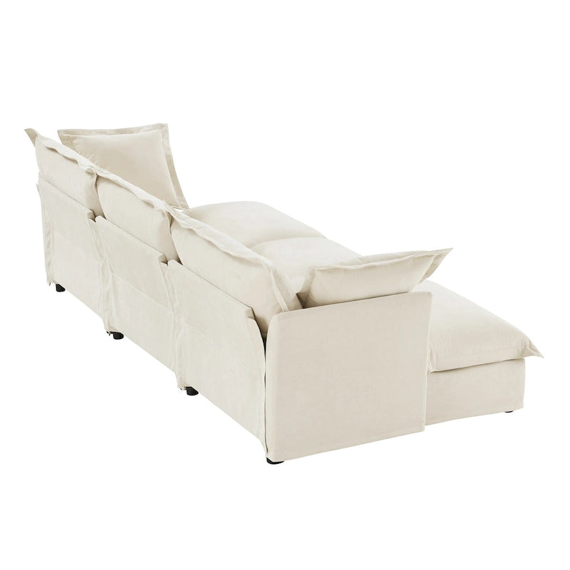 Ensemble de canapé 3 places en chenille 120 avec 3 poufs, fonction couchage et housses amovibles