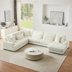 Corduroy Sectional Sofa U-shaped Sofa Couch, Upholstered Deep Seat Sofa with Cushions and Pillows for Living Room