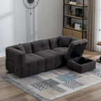Divano componibile, Divano a L con pouf contenitore mobile, 2 porte USB e 2 cuscini, Divano imbottito trapuntato per soggiorno