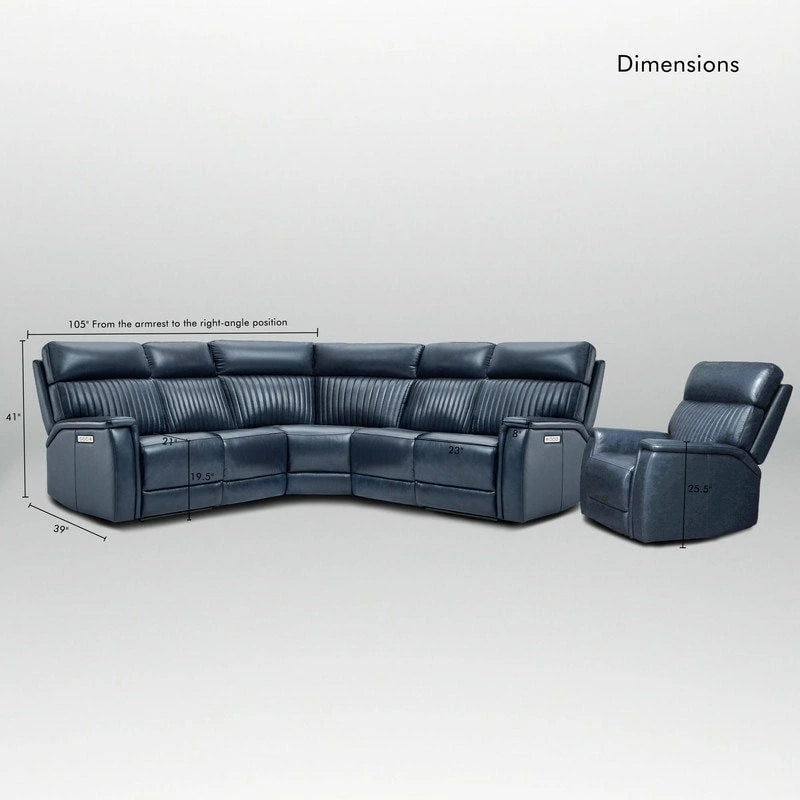 Set divano componibile e divano reclinabile elettrico in vera pelle 105 W con porte USB e USB-C, 2 poltrone fisse senza braccioli