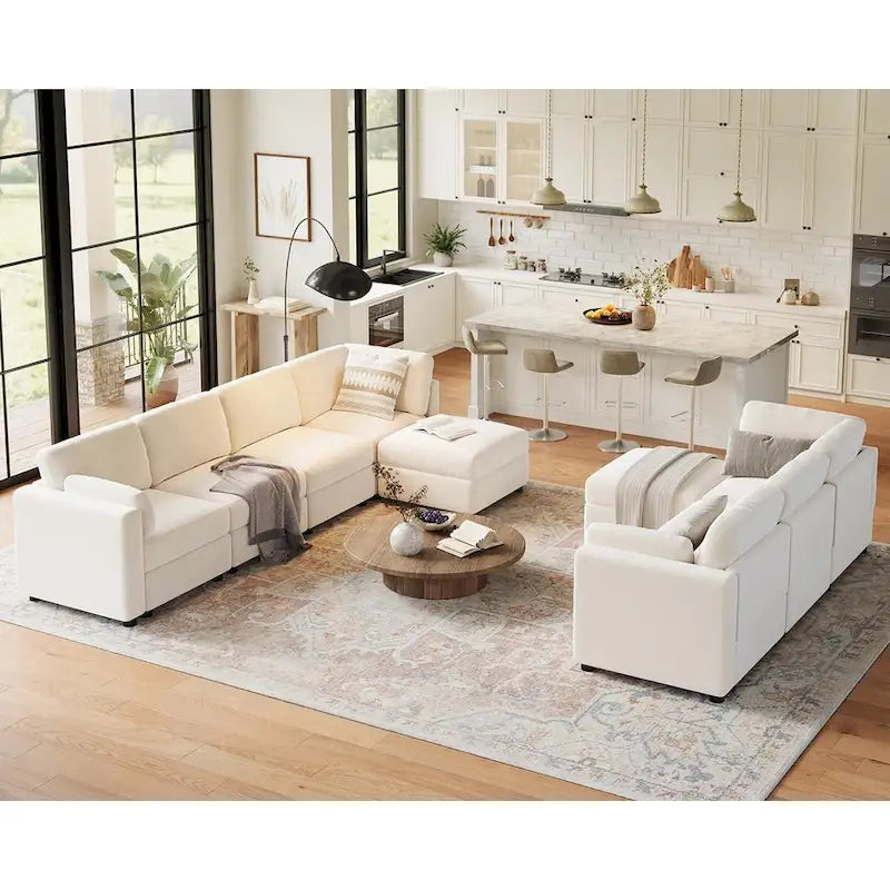 Divano Sezionale Modulare a U, Divano Sovradimensionato a 9 Posti con 2 Pouf Contenitore, 2 Cuscini, Divano Moderno Comodo con Seduta Profonda