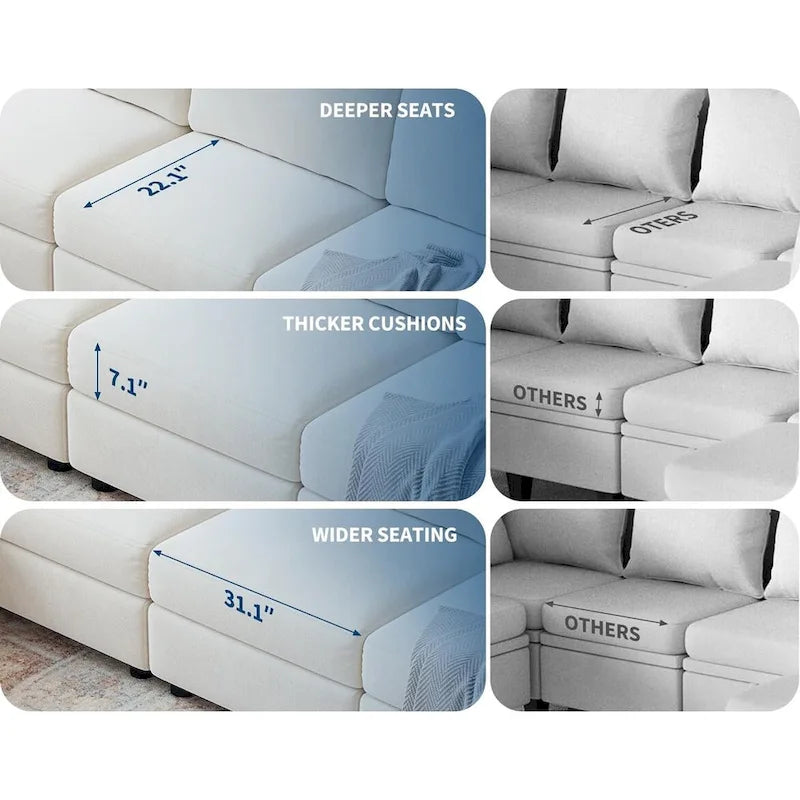 Divano Sezionale Modulare a U, Divano Sovradimensionato a 9 Posti con 2 Pouf Contenitore, 2 Cuscini, Divano Moderno Comodo con Seduta Profonda