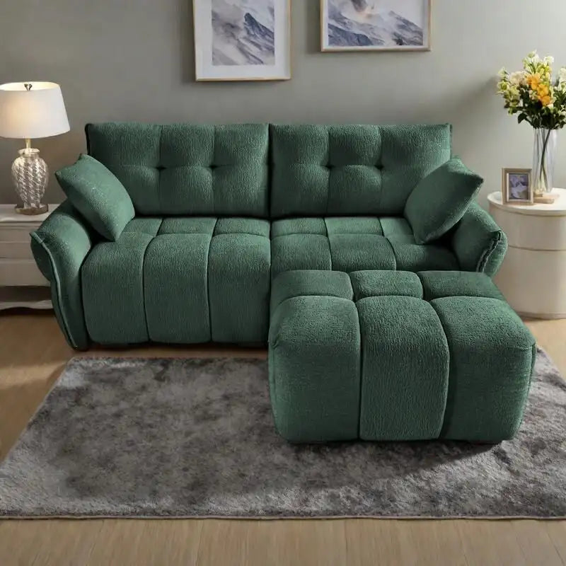 78.7 Chenille 2-Seater Sofa with Ottoman, Minimalist Design and High-Resilience Cushions