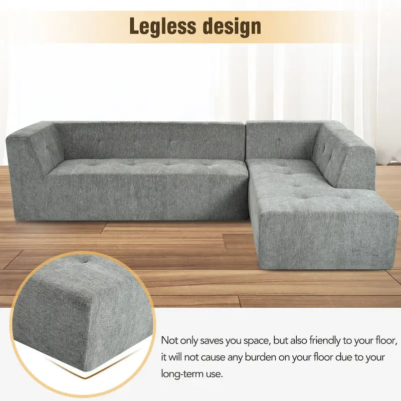 Divano letto modulare a L in ciniglia da 112,2" con design a combinazione libera e senza necessità di montaggio