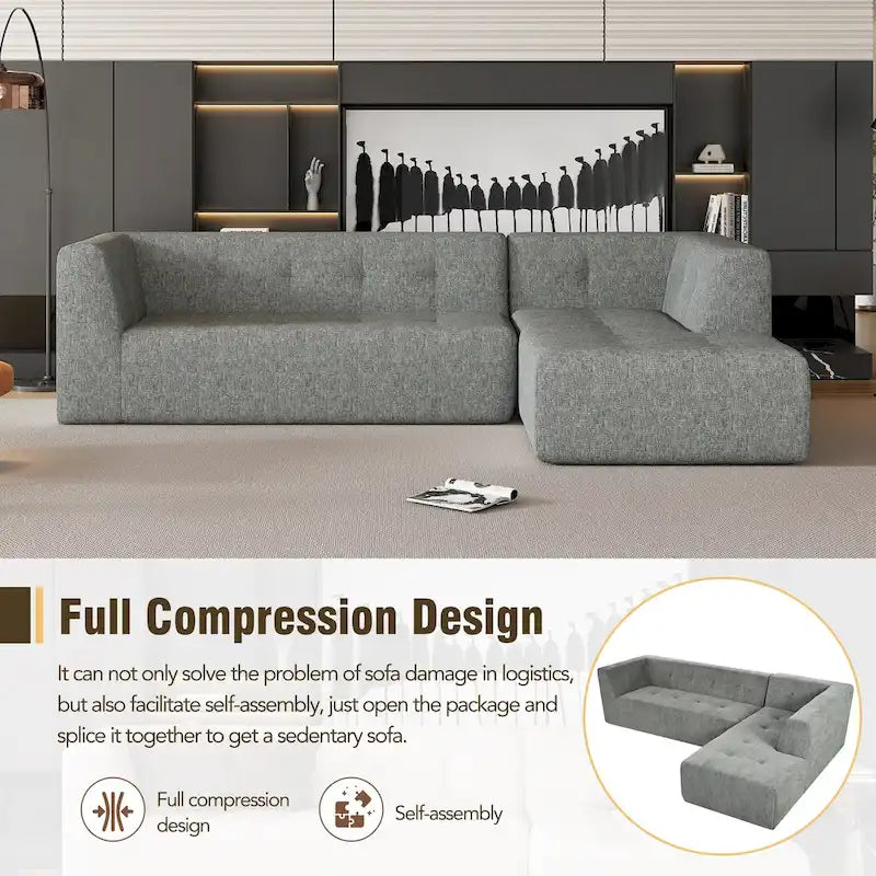 Divano letto modulare a L in ciniglia da 112,2" con design a combinazione libera e senza necessità di montaggio