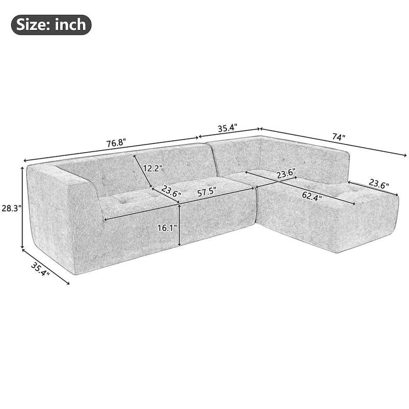 Divano letto modulare a L in ciniglia da 112,2" con design a combinazione libera e senza necessità di montaggio
