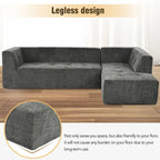 Divano letto modulare a L in ciniglia da 112,2" con design a combinazione libera e senza necessità di montaggio