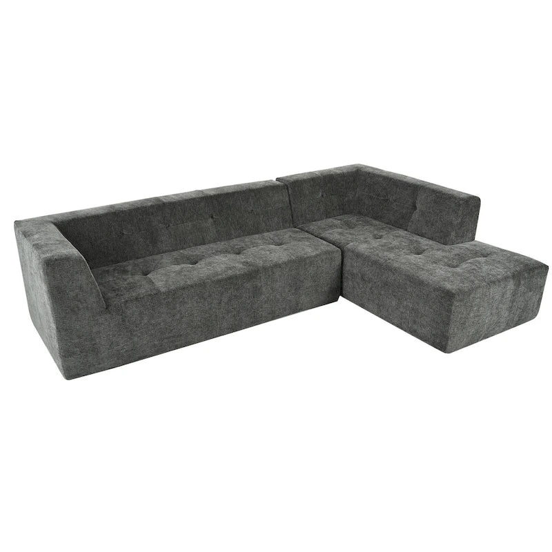 Divano letto modulare a L in ciniglia da 112,2" con design a combinazione libera e senza necessità di montaggio