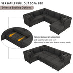 108.6 Divano Sezionale a U in Ciniglia con Funzione Letto, Porte USB, Chaise Longue Contenitore e 3 Cuscini Schienale