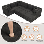 108.6 Divano Sezionale a U in Ciniglia con Funzione Letto, Porte USB, Chaise Longue Contenitore e 3 Cuscini Schienale