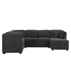 108.6 Divano Sezionale a U in Ciniglia con Funzione Letto, Porte USB, Chaise Longue Contenitore e 3 Cuscini Schienale