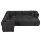 108.6 Divano Sezionale a U in Ciniglia con Funzione Letto, Porte USB, Chaise Longue Contenitore e 3 Cuscini Schienale