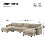 Divano componibile a U in ciniglia a 140 posti con sedute larghe 80 cm, caricabatterie USB/Type-C e tasche portaoggetti