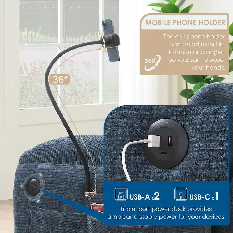 Divano componibile a U in ciniglia a 140 posti con sedute larghe 80 cm, caricabatterie USB/Type-C e tasche portaoggetti
