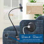 Divano componibile a U in ciniglia a 140 posti con sedute larghe 80 cm, caricabatterie USB/Type-C e tasche portaoggetti