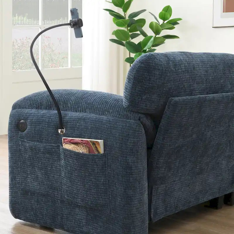 Divano componibile a U in ciniglia a 140 posti con sedute larghe 80 cm, caricabatterie USB/Type-C e tasche portaoggetti