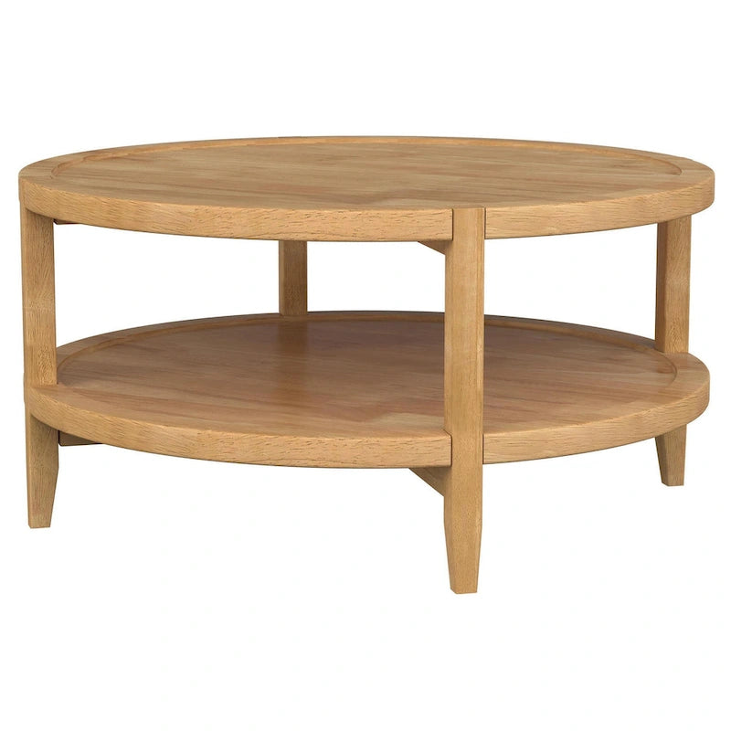 Tavolino da salotto, 1 ripiano, legno massello di acero marrone rotondo, 36 pollici