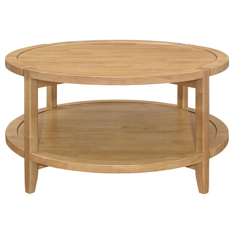 Tavolino da salotto, 1 ripiano, legno massello di acero marrone rotondo, 36 pollici