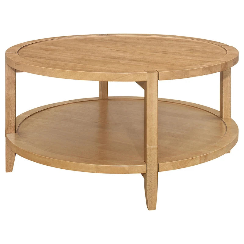 Tavolino da salotto, 1 ripiano, legno massello di acero marrone rotondo, 36 pollici