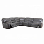 Canapé d'angle inclinable motorisé Saley, USB, similicuir gris, console