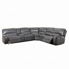 Canapé d'angle inclinable motorisé Saley, USB, similicuir gris, console