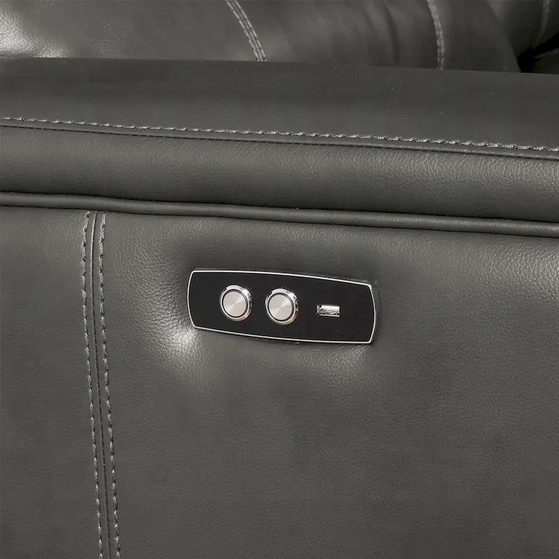 Canapé d'angle inclinable motorisé Saley, USB, similicuir gris, console