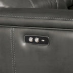Canapé d'angle inclinable motorisé Saley, USB, similicuir gris, console