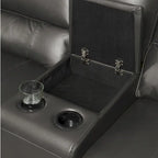 Canapé d'angle inclinable motorisé Saley, USB, similicuir gris, console