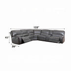 Canapé d'angle inclinable motorisé Saley, USB, similicuir gris, console