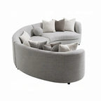 Divano componibile a 3 sezioni Kei, 9 cuscini, struttura curva, tessuto bouclé grigio