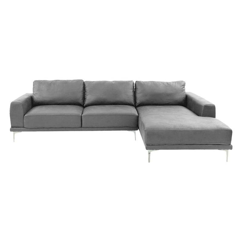 Set Divano Sezionale a L Kemy 2 Pezzi con Chaise, Rivestimento in Similpelle Grigia