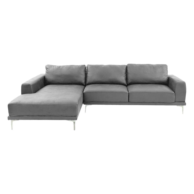 Set Divano Sezionale a L Kemy 2 Pezzi con Chaise, Rivestimento in Similpelle Grigia