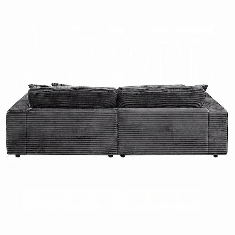 Divano componibile a 2 posti Liny che si trasforma in letto, 4 cuscini decorativi, velluto grigio scuro