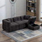 Divano sezionale Roomfitters Cozy in tessuto pile Teddy con porte USB, pouf contenitore mobile e due cuscini lombari