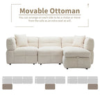 Divano sezionale Roomfitters Cozy in tessuto pile Teddy con porte USB, pouf contenitore mobile e due cuscini lombari