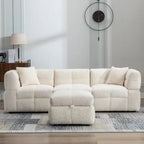 Divano sezionale Roomfitters Cozy in tessuto pile Teddy con porte USB, pouf contenitore mobile e due cuscini lombari